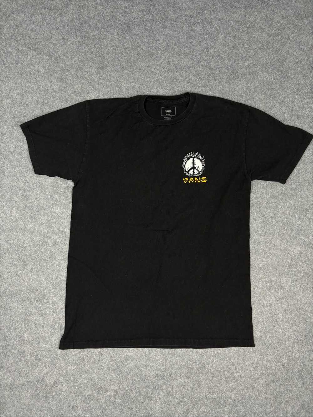 Vans Off The Wall Flaming Peace Sign Graphic Tee Black M